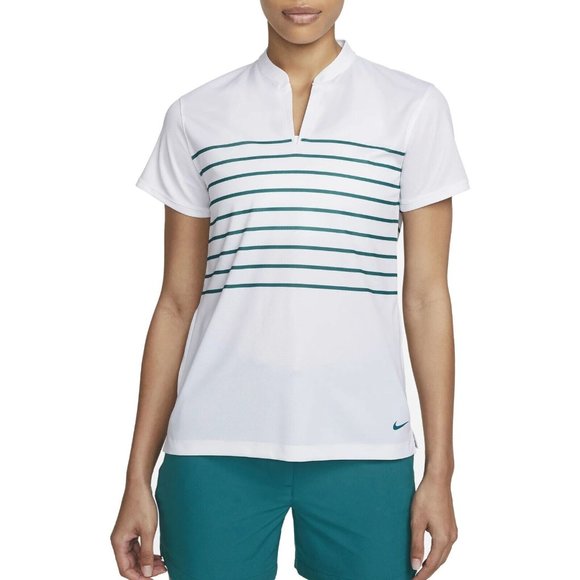 NEW NIKE WOMEN'S DRI-FIT VICTORY STRIPED GOLF POLO WHITE SMALL DH2304-100 - Picture 1 of 5
